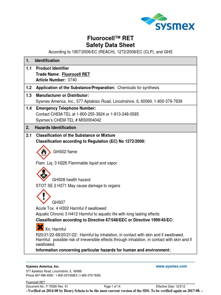 FLUorocell RET Stain PDF Toxicity Dangerous Goods