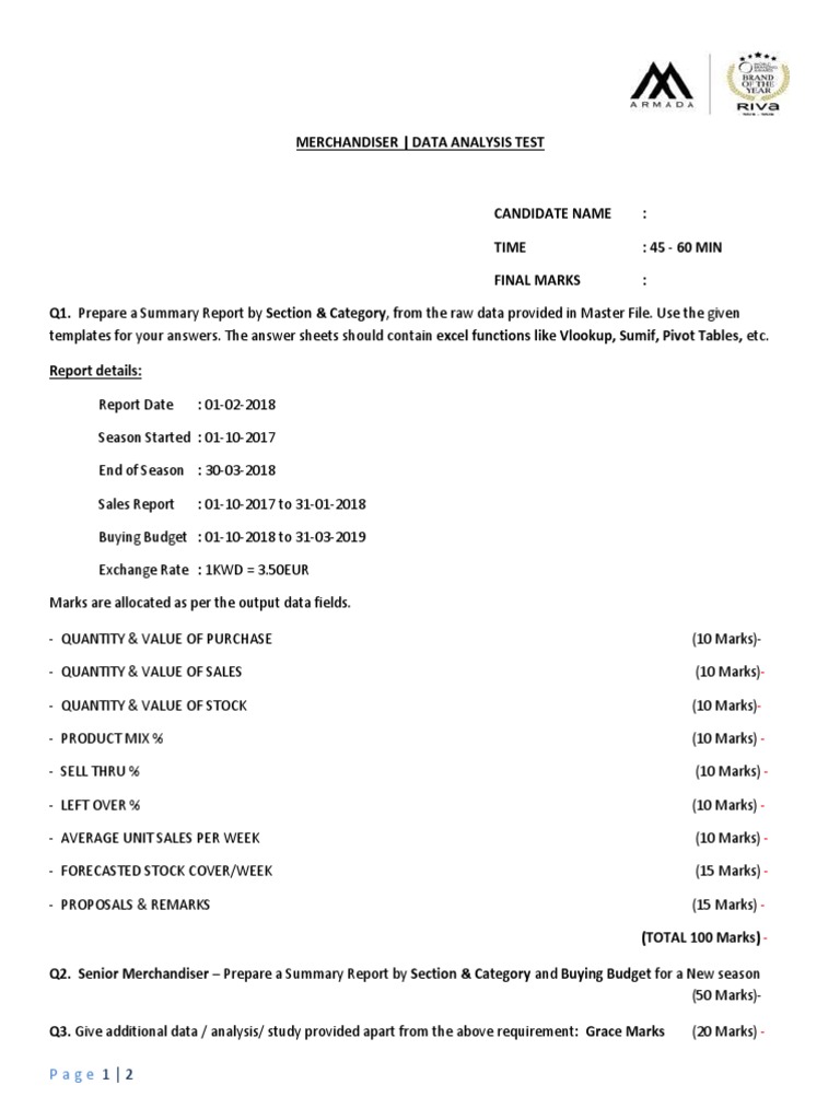 MERCHANDISER DATA ANALYSIS Test | PDF