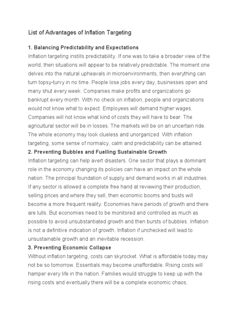 List of Advantages of Inflation Targeting PDF