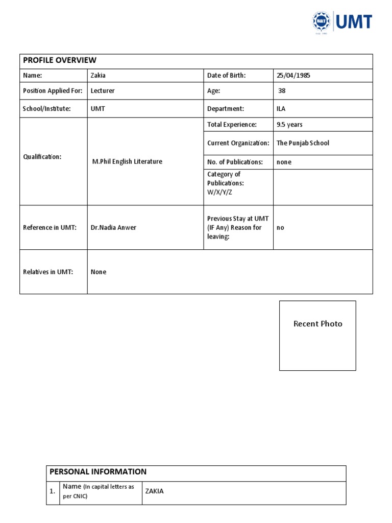 Lecturer Profile: Zakia Anwer | PDF