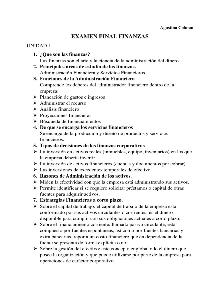 Examen Final de Finanzas | PDF | Capital de trabajo | Investigación y ...