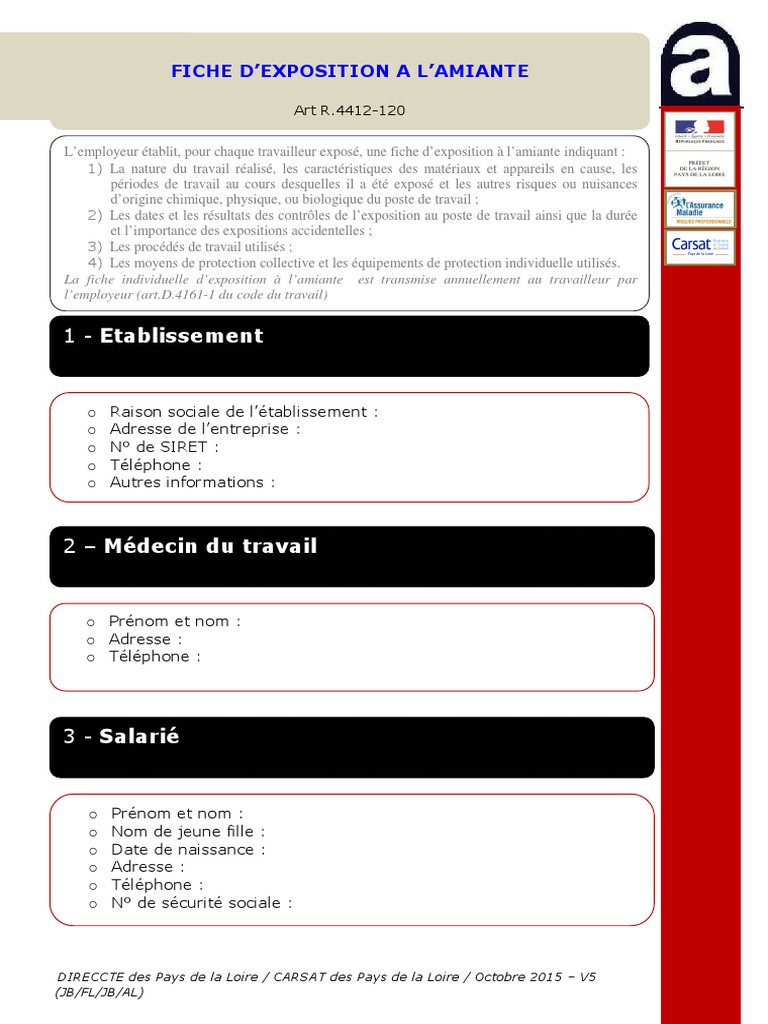 Amiante Fiche Exposition PDF Amiante Santé et sécurité au travail — free download