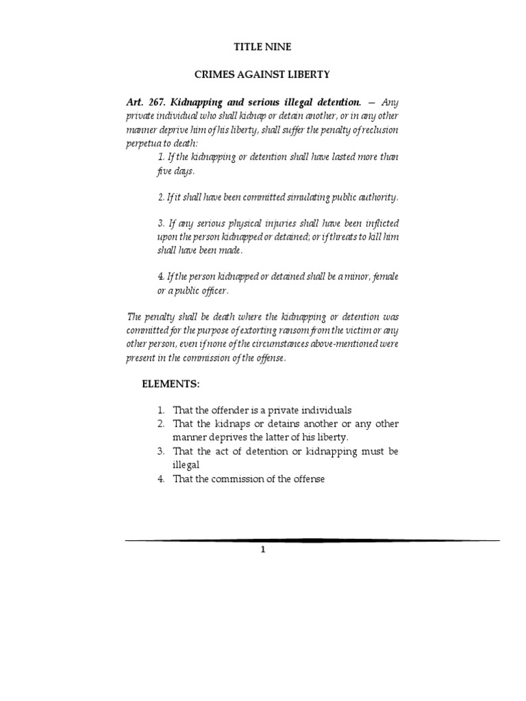 Kidnapping and Illegal Detention Laws | PDF | Detention (Imprisonment ...