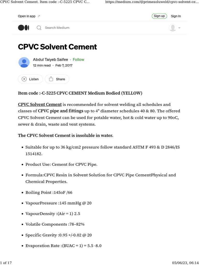 CPVC Solvent Cement. Item Code C5225 CPVC CEMENT Medium by Abdul