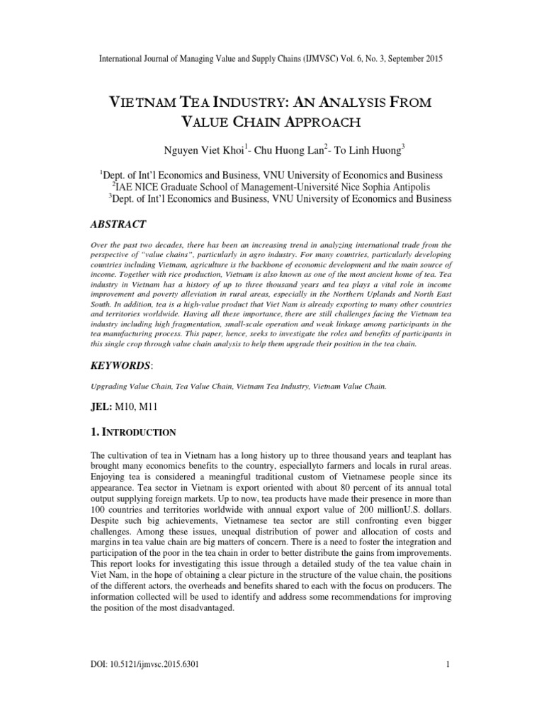 Vietnam tea industry an analysis from value chain approach pdf