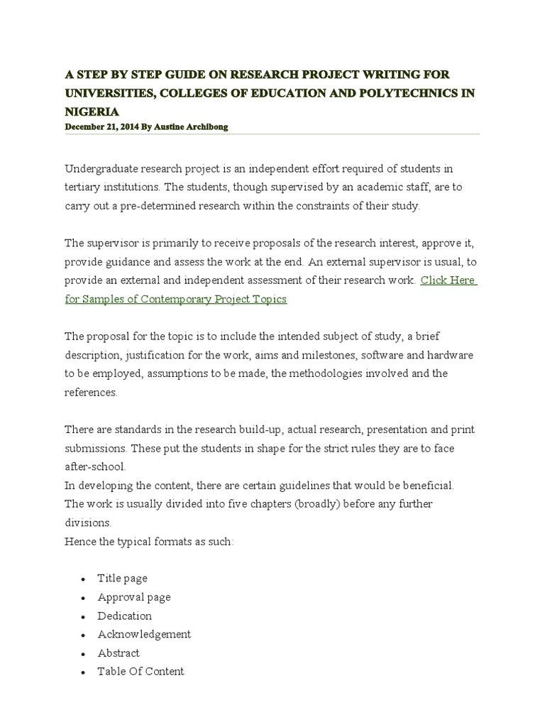A STEP BY STEP GUIDE ON RESEARCH PROJECT WRITING FOR UNIVERSITIES | PDF ...