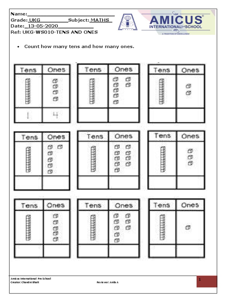 UKG Maths Worksheet: Tens and Ones | PDF | Career & Growth