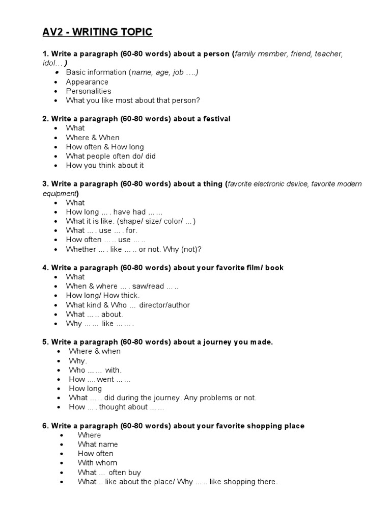 AV2 - Suggested Topics For Writing. | PDF | Language Arts & Discipline