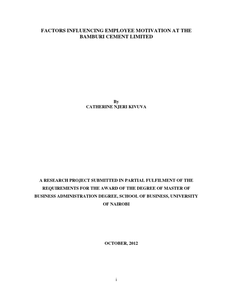 Factors influencing employee motivation at the bamburi cement limited | PDF