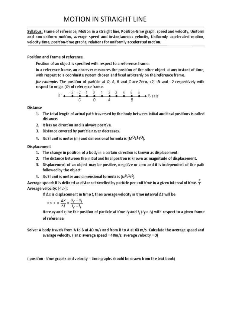 Motion in a Straight Line Concepts | PDF | Acceleration | Velocity