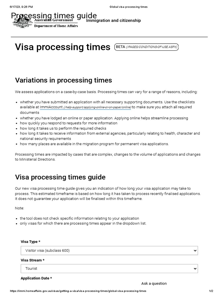 Global Visa Processing Times PDF
