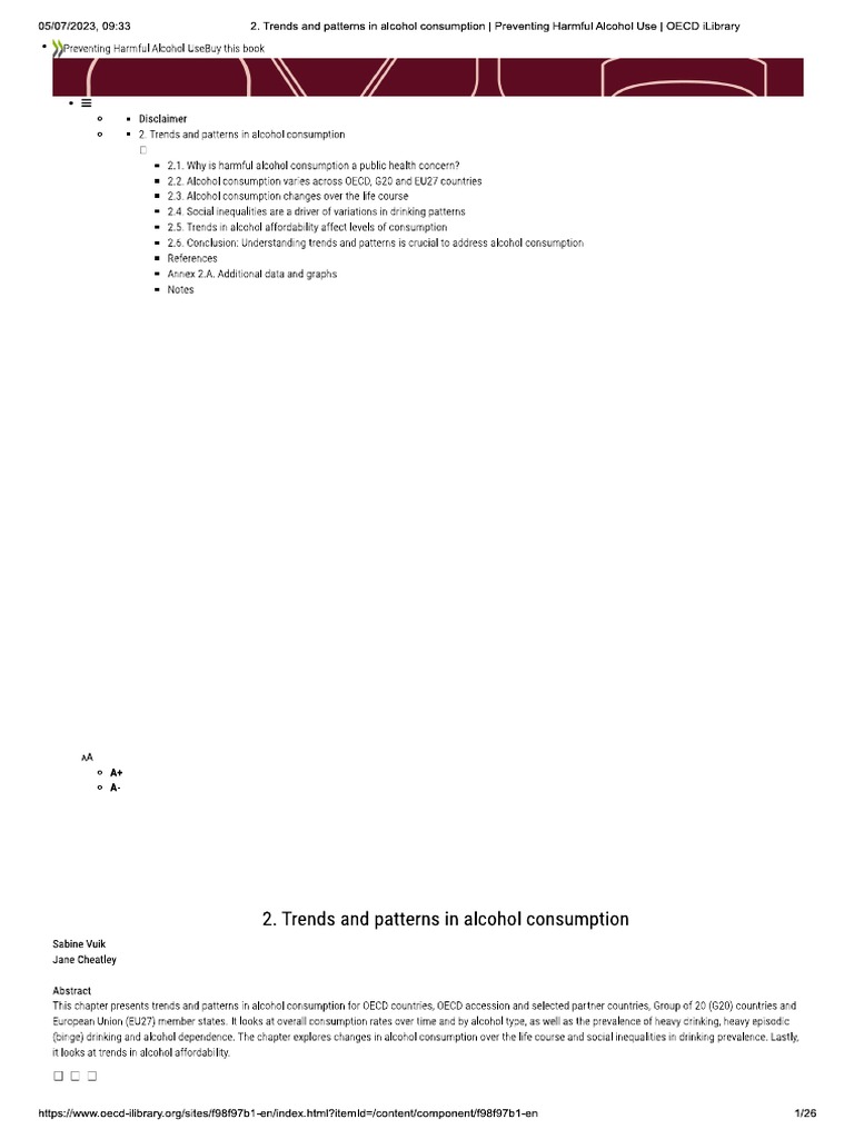 Trends and Patterns in Alcohol Consumption | PDF