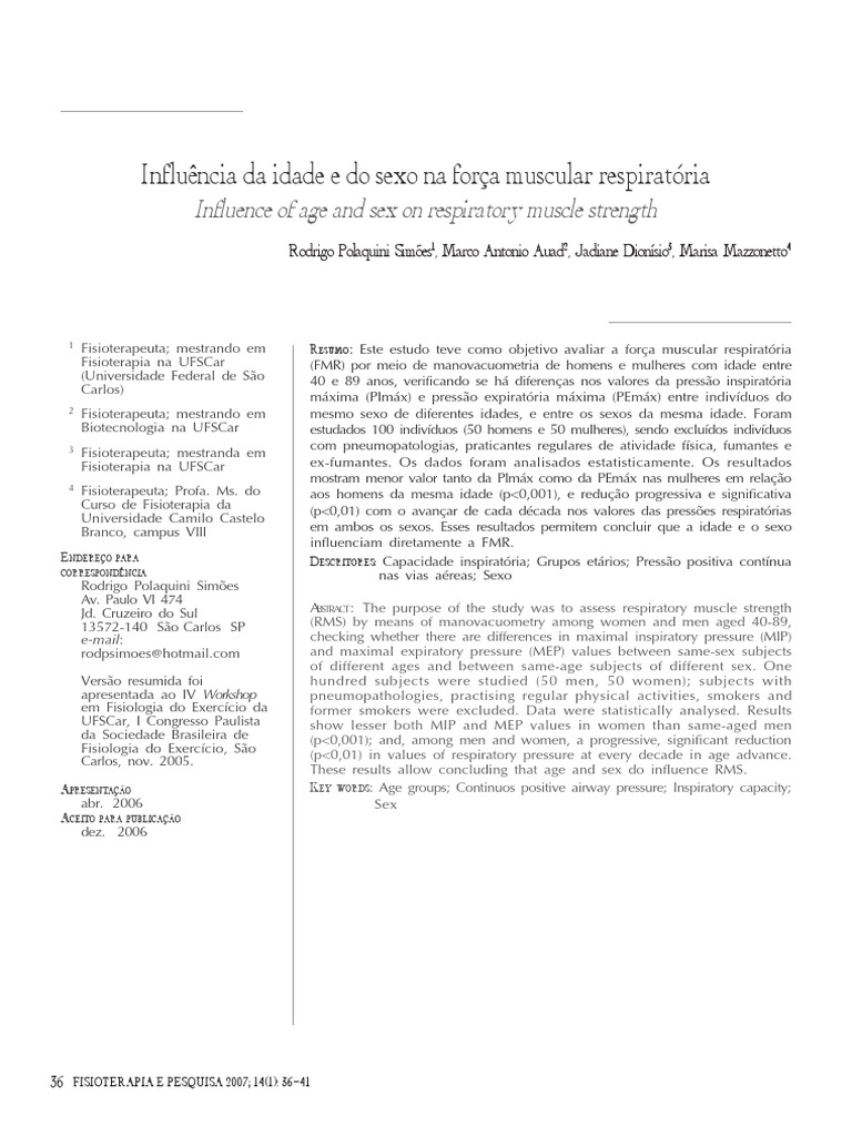 Influência Da Idade e Do Sexo Na Força Muscular Respiratória | PDF | Fisioterapia | Índice de