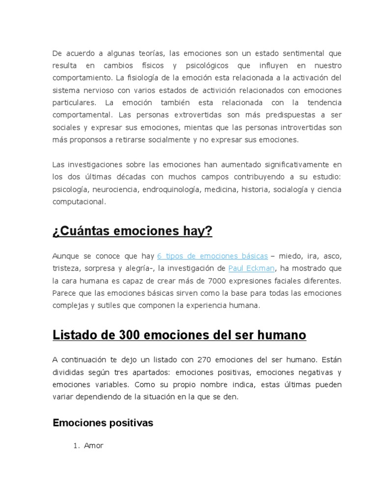 Lista de emociones del ser humano | PDF | Las emociones | Sicología
