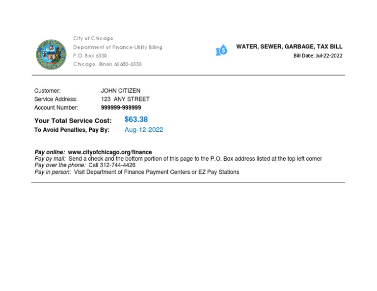 Water, Sewer, Garbage, Tax Bill City of Chicago | PDF