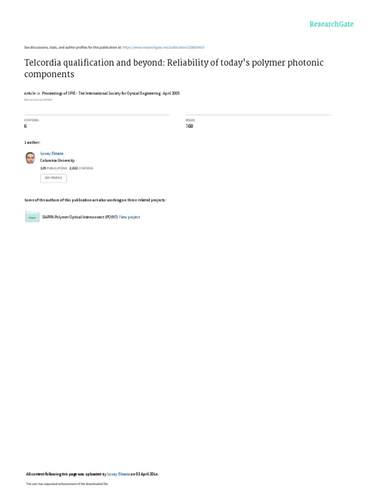 Telcordia Qualification And Beyond Reliability Of Pdf Optical Fiber