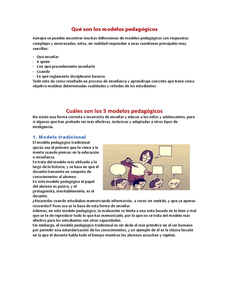 Modelos pedagógicos: definición y tipos | PDF | Aprendizaje | Enseñando