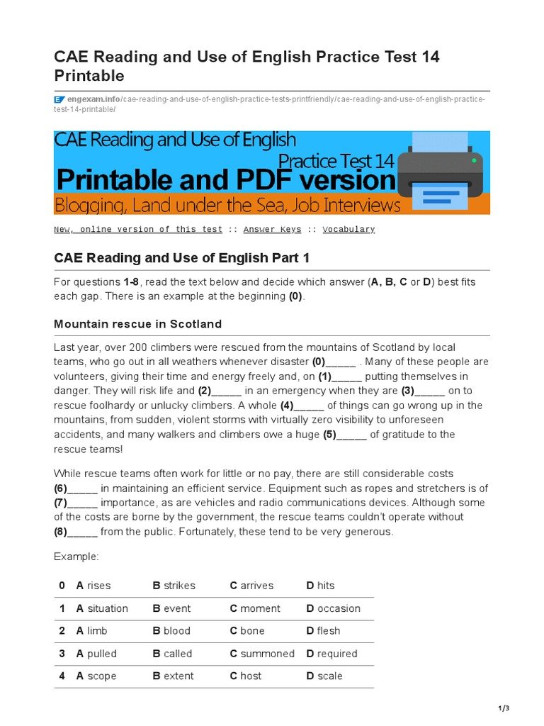 CAE Reading and Use of English Practice Test 14 Printable | PDF