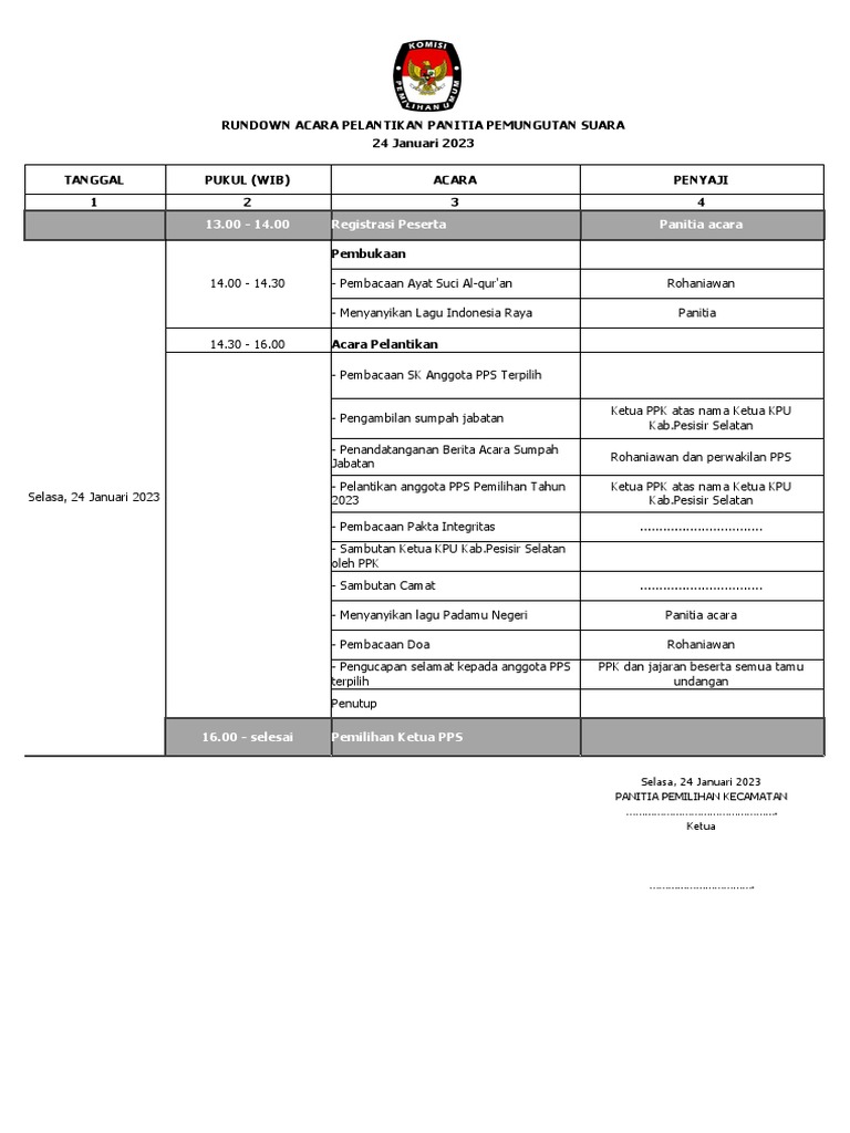 Rundown Pelantikan Panitia Pemungutan Suara | PDF