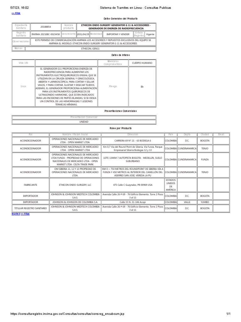 Invima Ethicon Gen11 | PDF