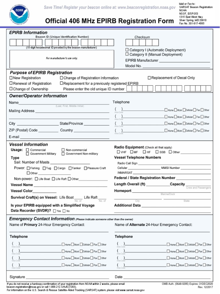 NOAA EPIRB Registration Form PDF