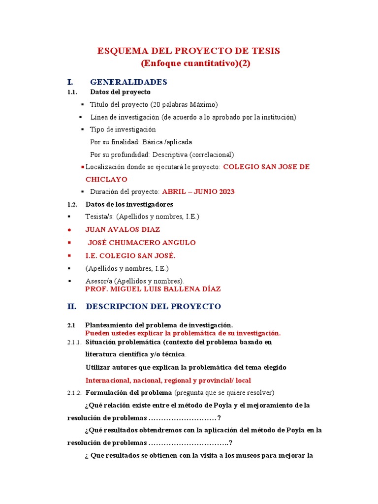 Esquema Del Proyecto de Tesis-1 | PDF