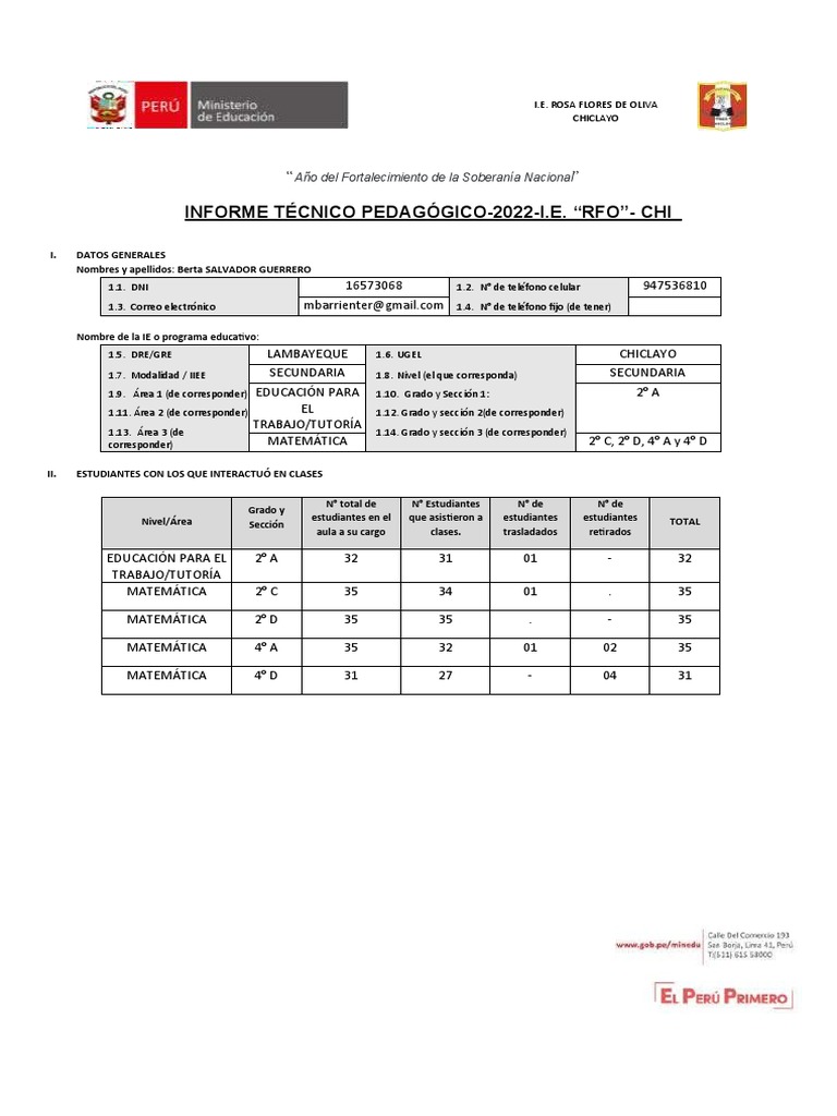 Informe Técnico Pedagógico Final 2022 | PDF