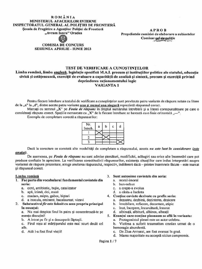 EXAMEN ROMANA 2023 intelligence overview
