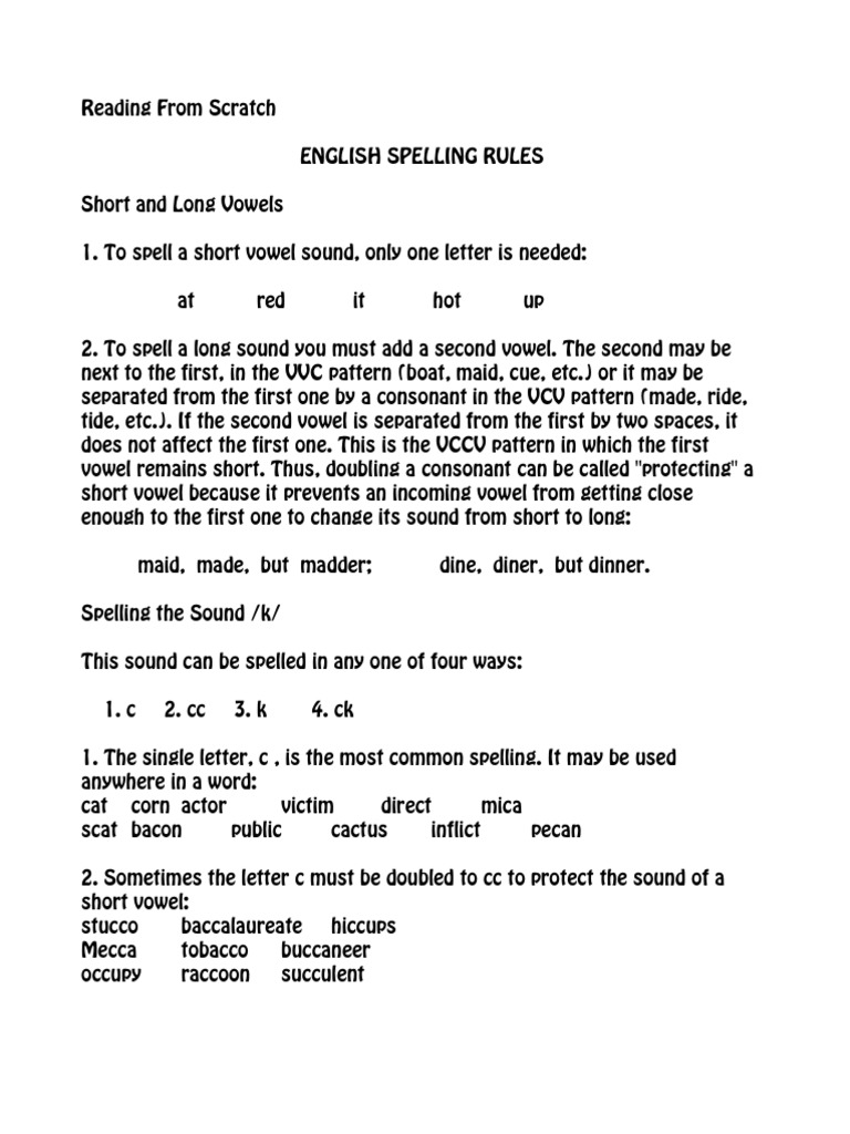Reading From Scratch Spelling Rules | PDF | Vowel | Phonetics