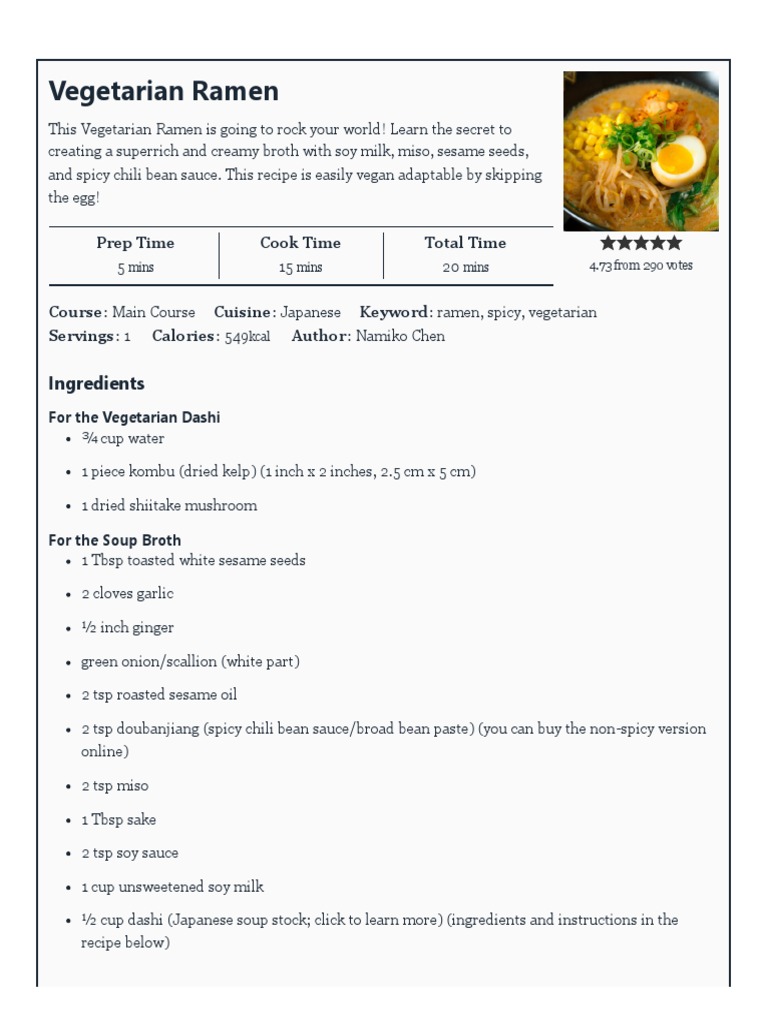 Vegetarian Ramen - Just One Cookbook | PDF | Ramen | Japanese Cuisine