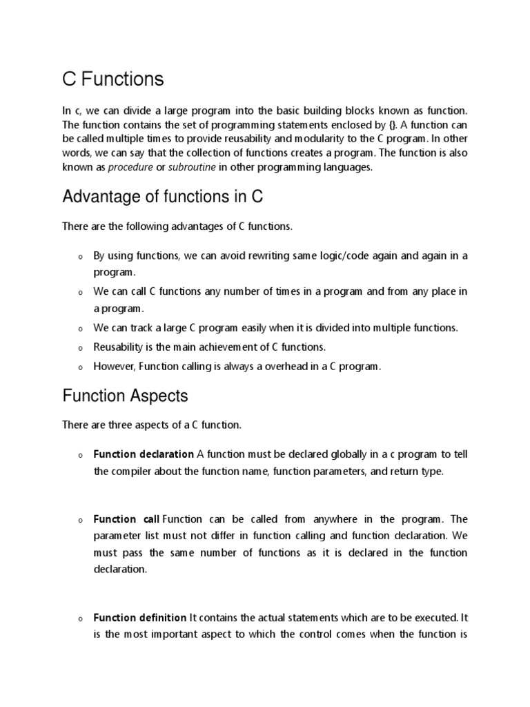 Functions in C Program | PDF | Parameter (Computer Programming 