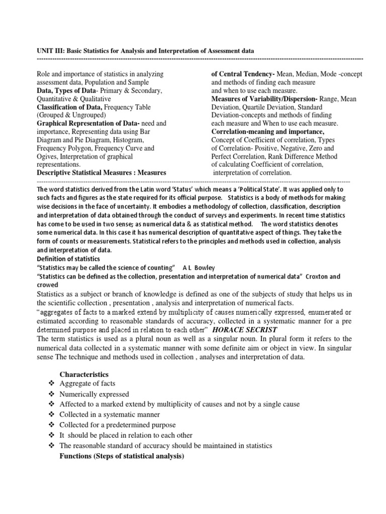 Basic Statistics for Assessment Analysis | PDF | Mode (Statistics ...