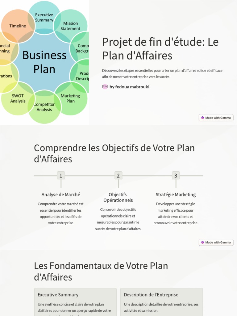 Projet de Fin Detude Le Plan Daffaires | PDF | Plan d'affaires ...