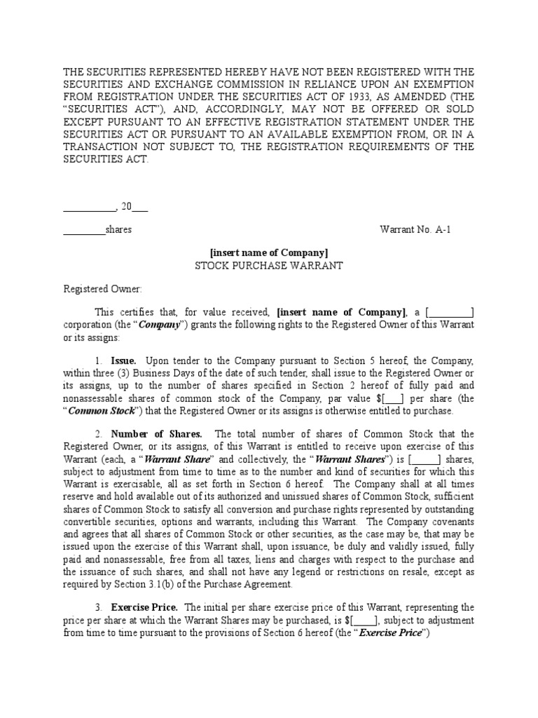 Stock purchase warrant pdf stocks securities finance 