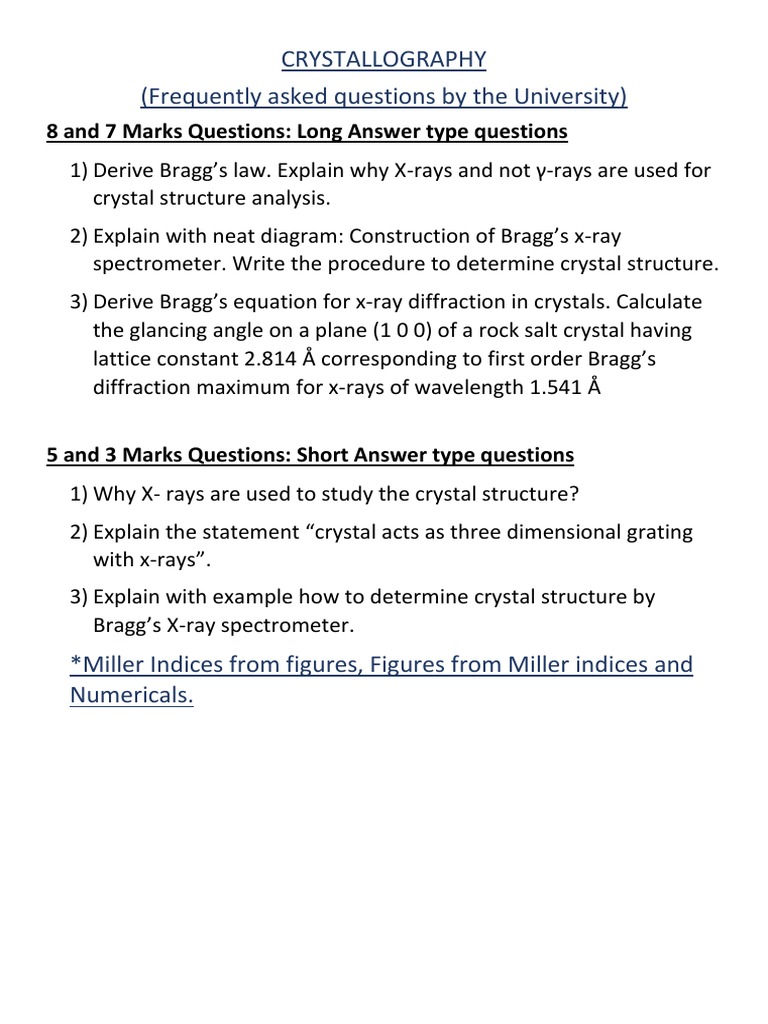 Crystallography University Questions | PDF