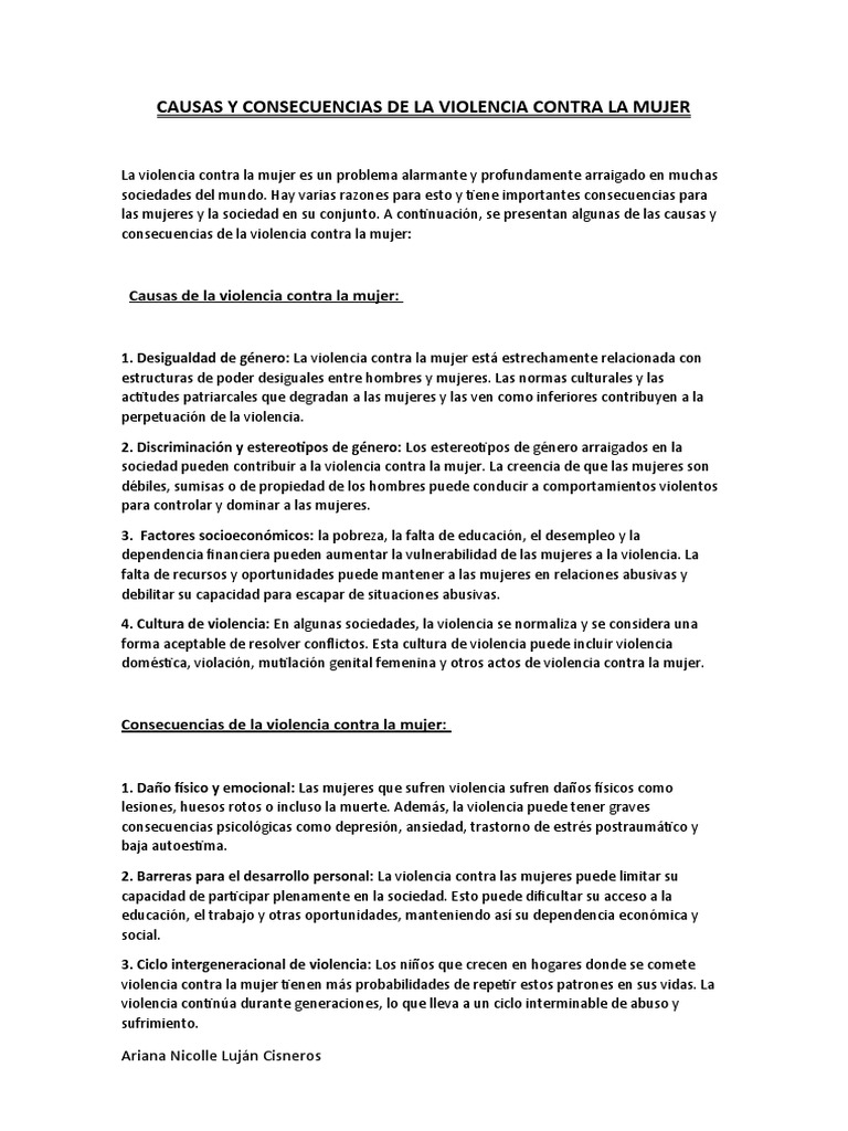 Causas y Consecuencias de La Violencia Contra La Mujer | PDF | La ...