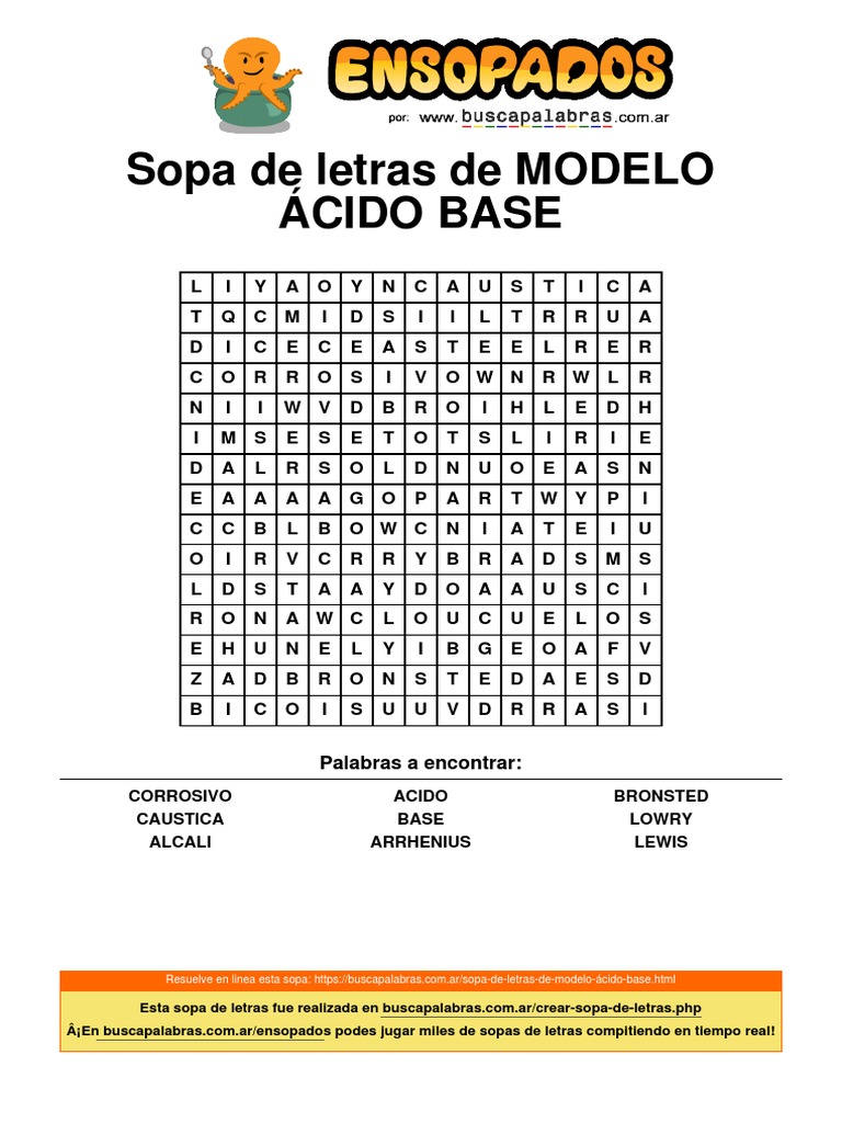 Sopa de Letras: Ácidos y Bases PDF