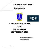 Application Form For Sixth Form Entry