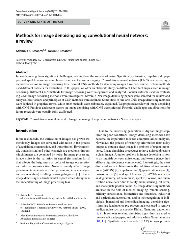 Methods For Image Denoising Using Convolutional Neural Network: A ...