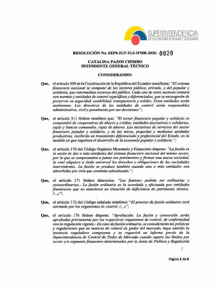Seps igt igj ifmr 2020 0020 coac riobamba ltda a la coac politecnica de