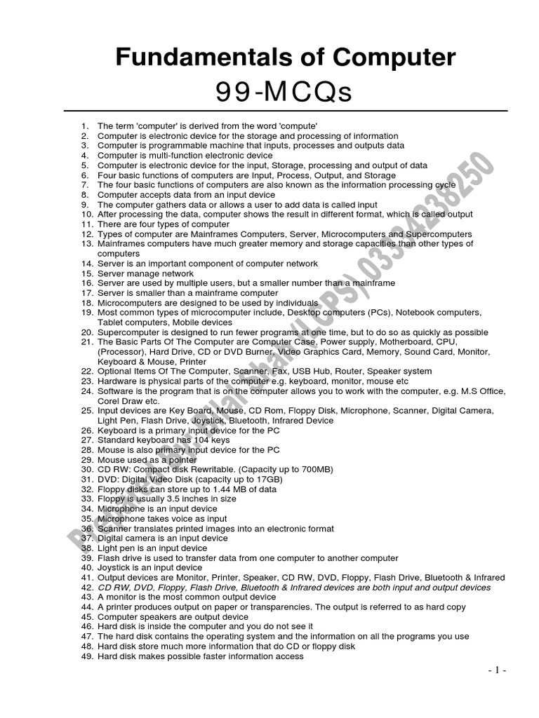 Computer MCQs New | PDF | Floppy Disk | Operating System