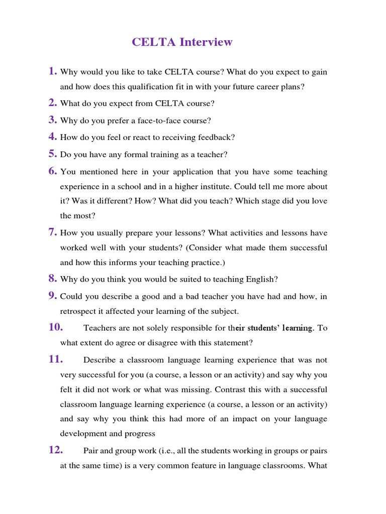 Celta Interview Pdf