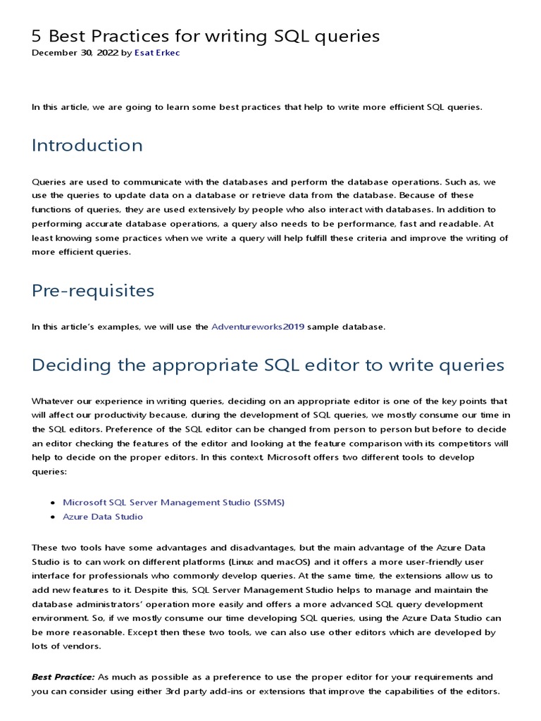 5 Best Practices for writing SQL queries | PDF | Databases | Sql
