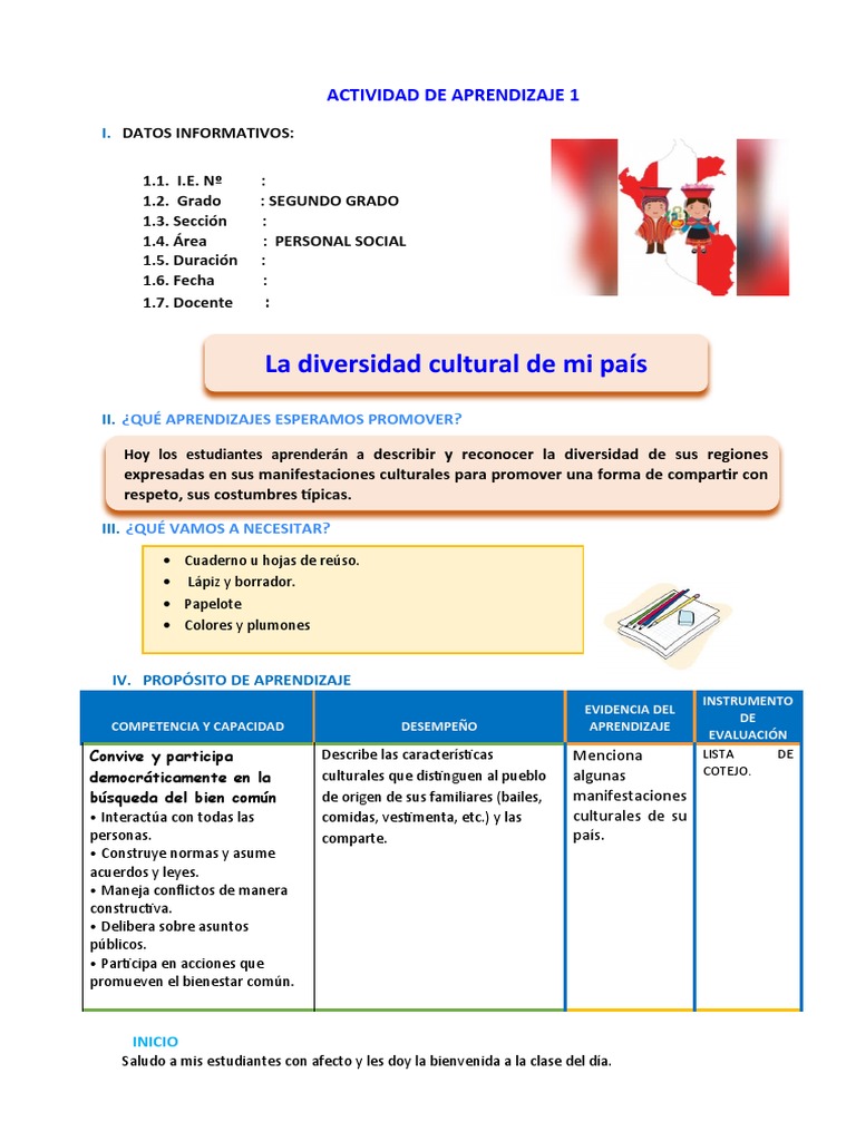 Actividades de Diversidad Cultural en Primaria | PDF | Perú | Evaluación