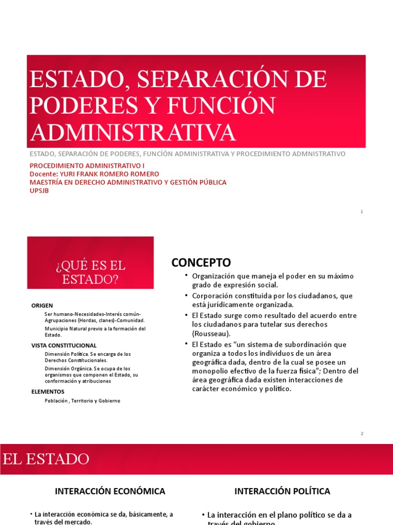 CLASE 1 ESTADO, SEPARACIÓN DE PODERES Y FUNCIÓN ADMINISTRATIVA | PDF ...