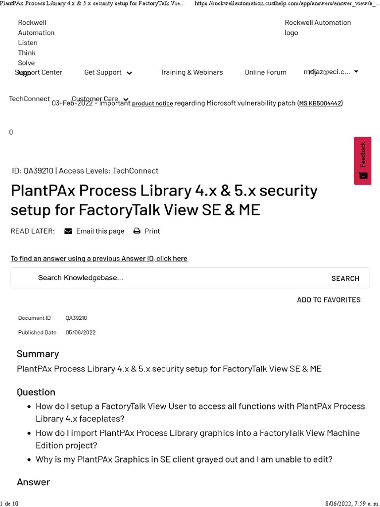 PlantPAx Process Library 4.x & 5.x security setup for FactoryTalk View