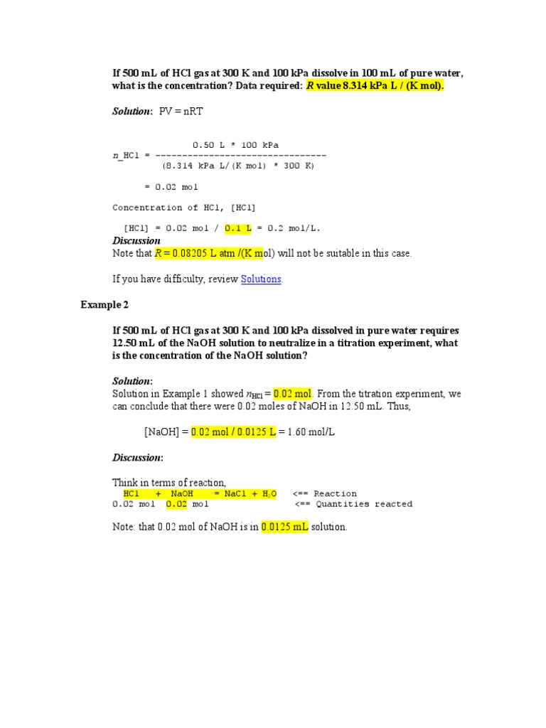 Stoichiometry Calculations and Examples | PDF | Mole (Unit) | Concentration