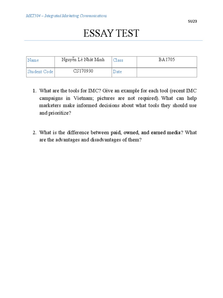 MKT304-Essay Test BA1705 | PDF | Marketing Communications | Advertising