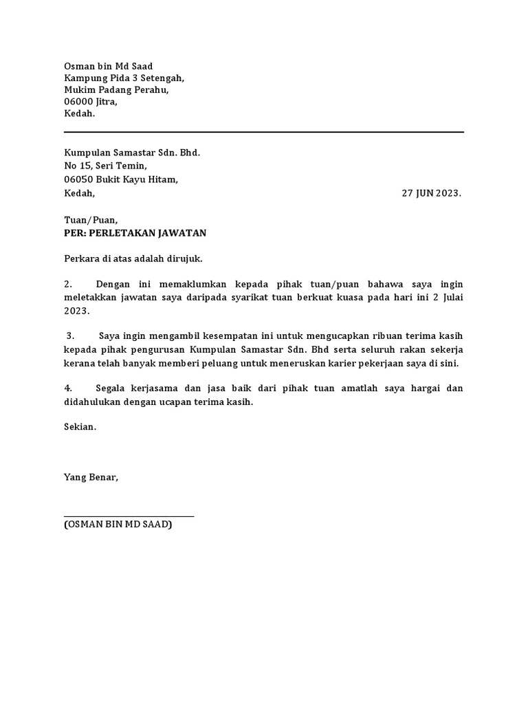 Surat Berhenti Kerja Pdf