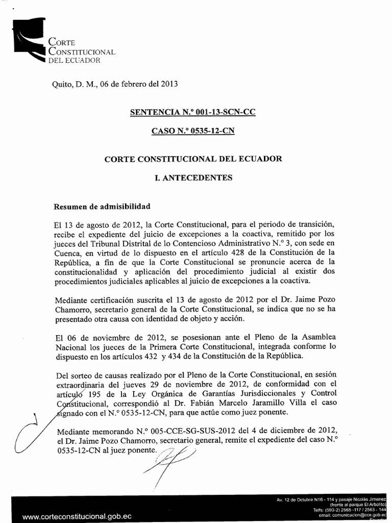 Sentencia No. 001-13-SCN-CC | PDF